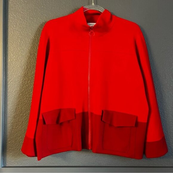 AKRIS Punto red maroon zip up sweater jacket size 16 - Picture 1 of 6